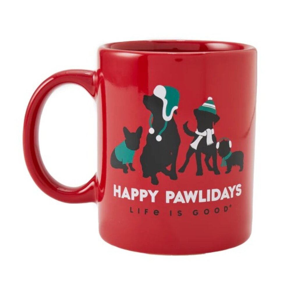 NWT Life is Good Happy Pawlidays Red Mug Jakes Dogs Black Lab Labrador w Box